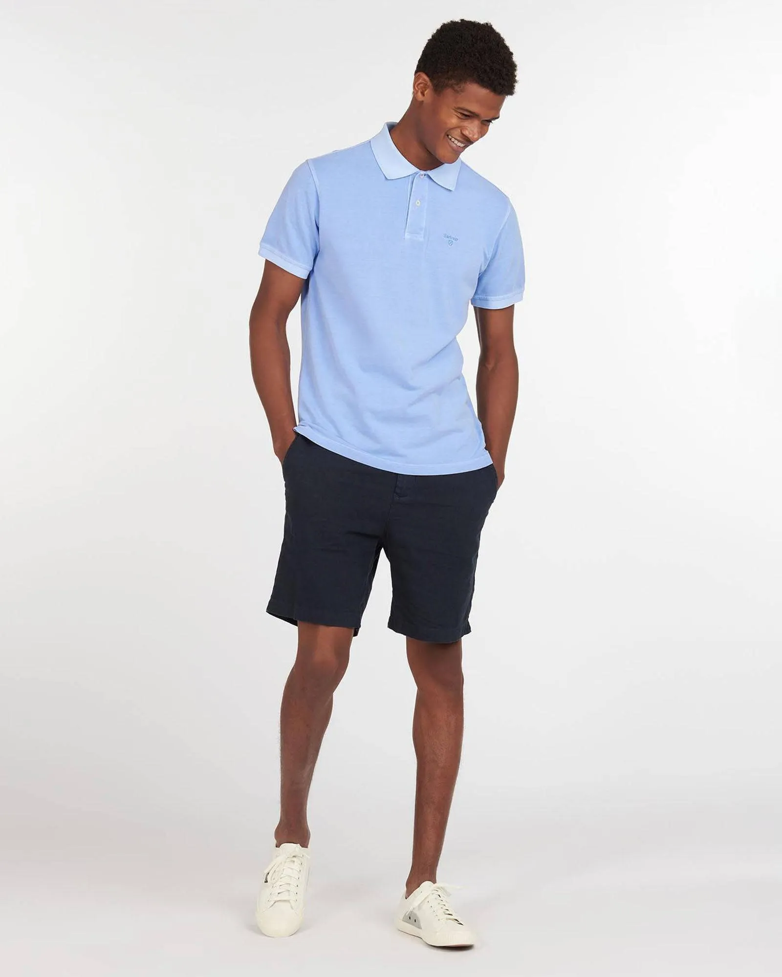 Barbour Garment Dyed Wash Sports Polo In Sky Light Blue