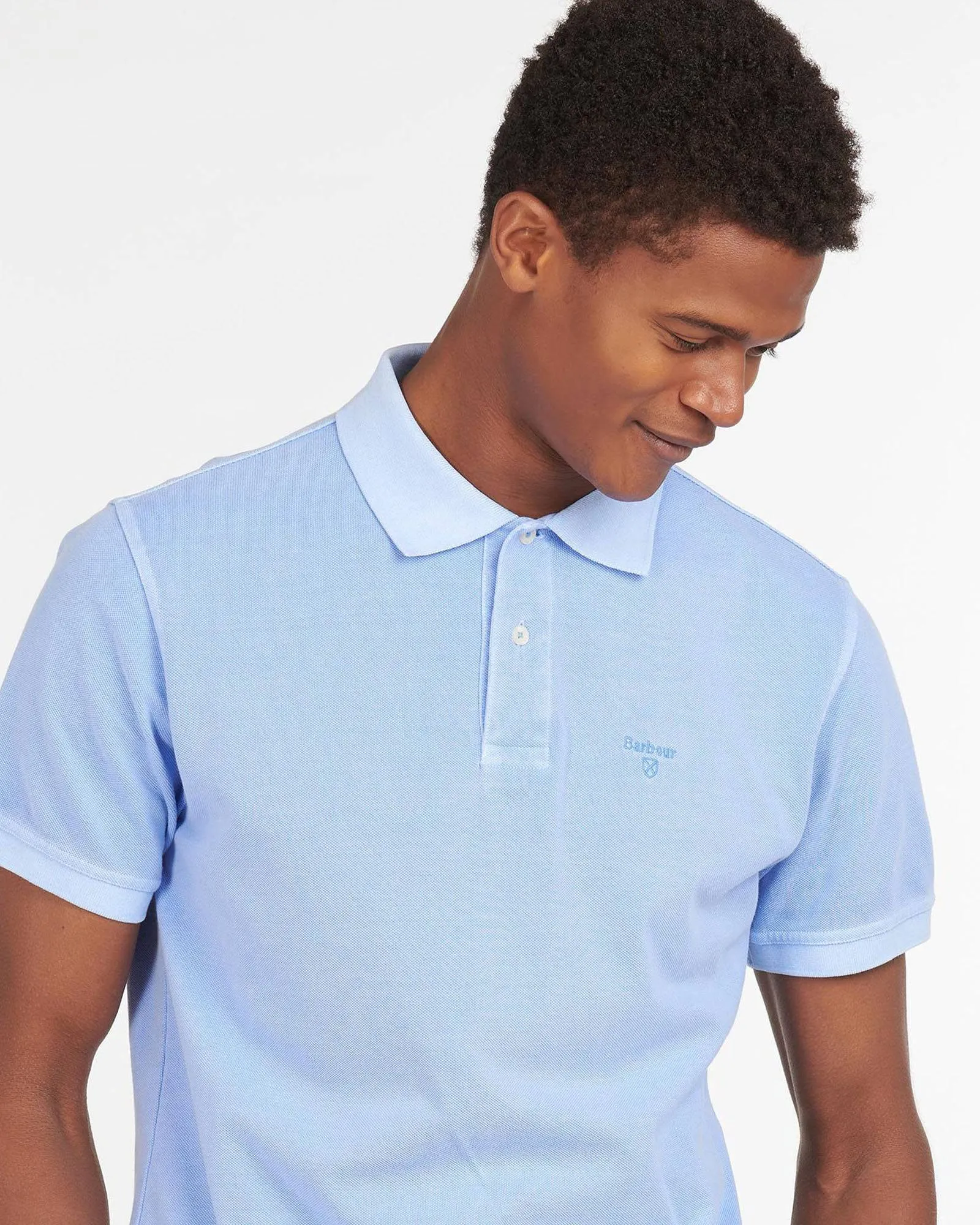 Barbour Garment Dyed Wash Sports Polo In Sky Light Blue