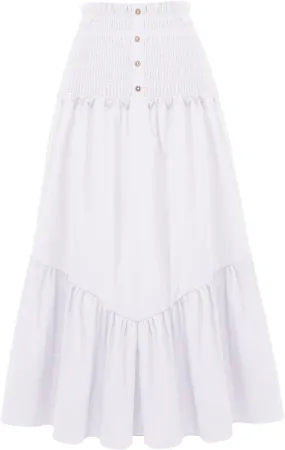 BeryLove Women’s Summer Boho Flowy Tiered A-Line Midi Skirt 2025 Fashion Elastic Waist Pleated Long Beach Skirt
