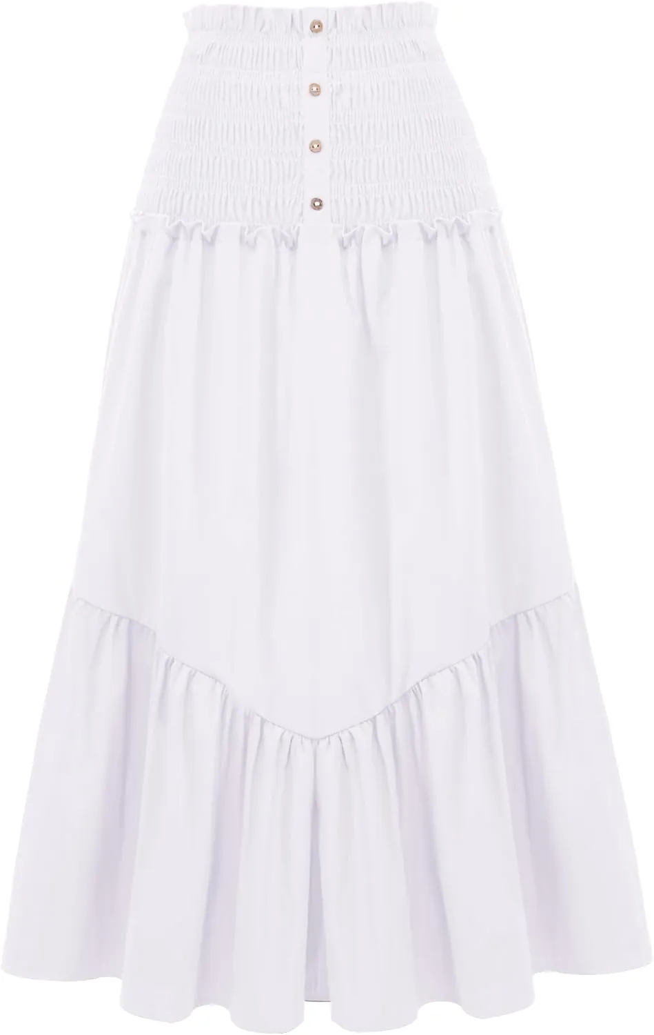 BeryLove Women’s Summer Boho Flowy Tiered A-Line Midi Skirt 2025 Fashion Elastic Waist Pleated Long Beach Skirt