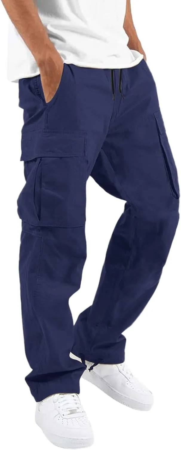 Cargo Pants for Men Big and Tall Sweatpants Workout Sports Pant Men's Cargo Pants Elastic Waist Joggers Solid Casual