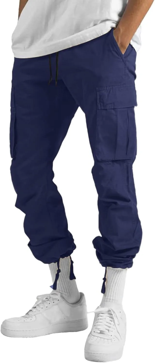 Cargo Pants for Men Big and Tall Sweatpants Workout Sports Pant Men's Cargo Pants Elastic Waist Joggers Solid Casual