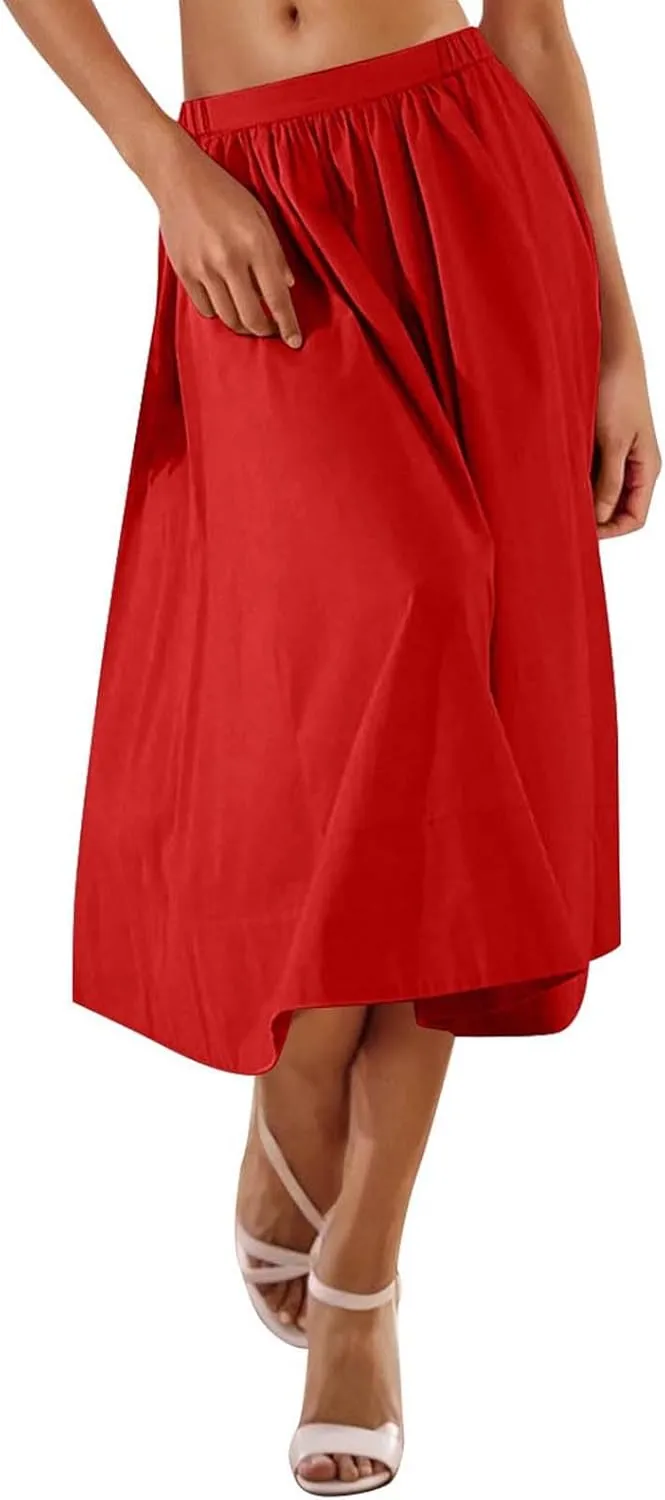 Casual Maxi Skirt for Women Summer Boho Elastic High Waist A-Line Dress Flowy Ruffle Swing Tiered Long Beach Skirt