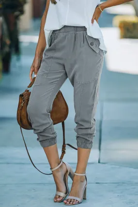 Casual Pocketed Elastic Waist Joggers