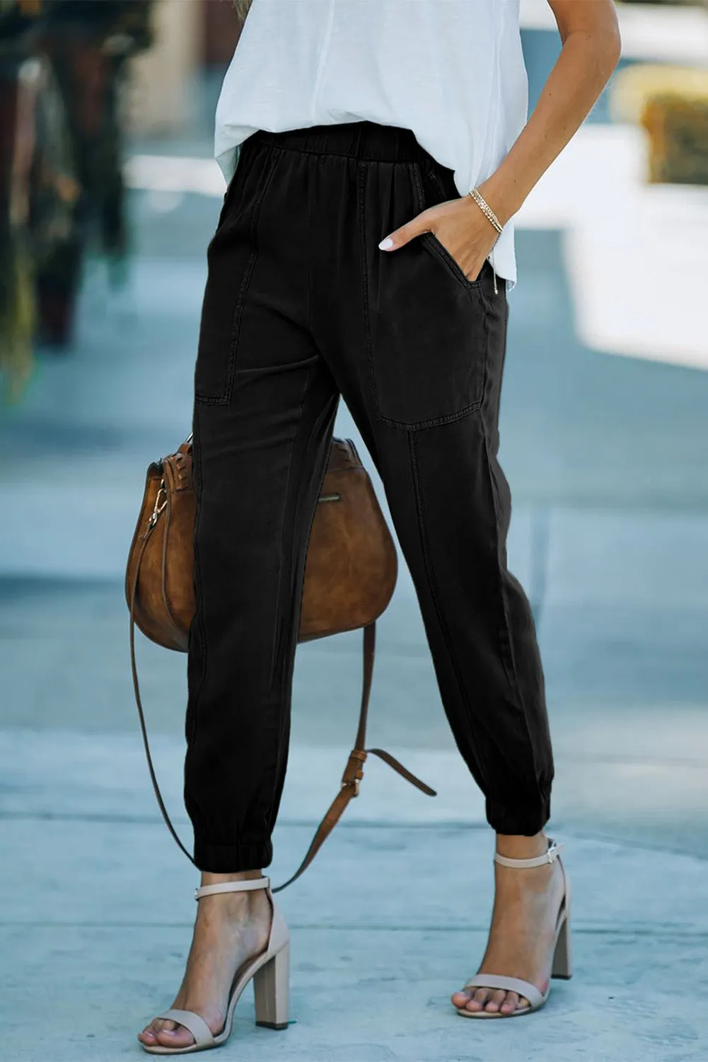 Casual Pocketed Elastic Waist Joggers