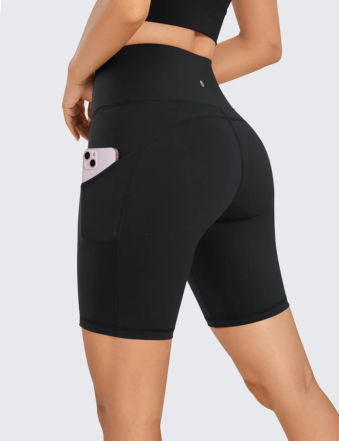 CRZ YOGA Womens Naked Feeling Light Biker Shorts with Pockets 8 Inches - High Waisted Workout Athletic Running Yoga Shorts