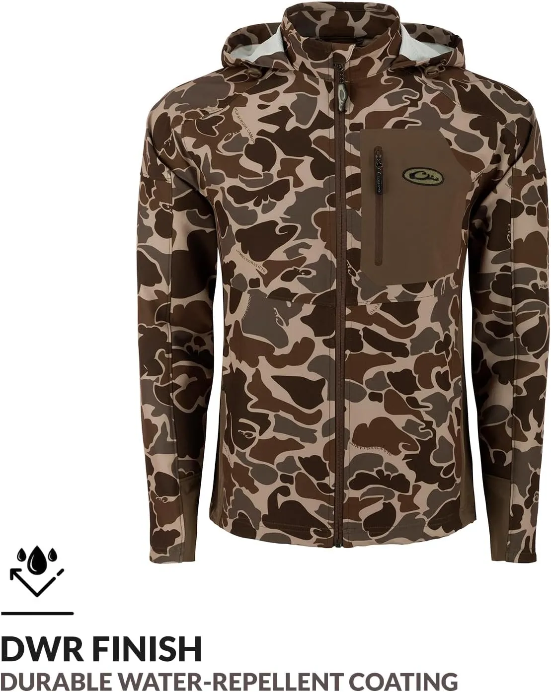 Drake Waterfowl Men's Rain Brake Lightweight Durable Adjustable Stretchy DWR Casual Sports Softshell Hooded Jacket