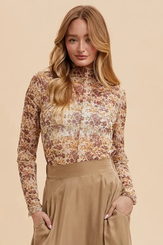 Floral Lettuce Hem Sheer Mesh Top