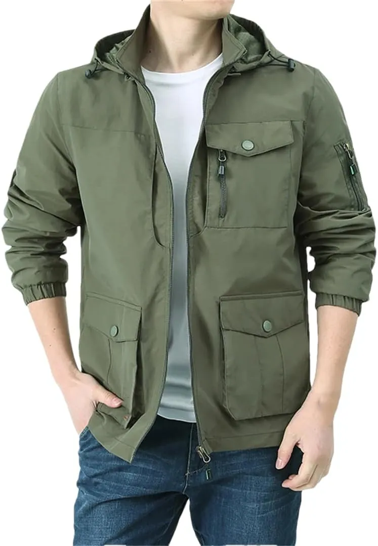 Fnfmrfmr Men's Spring Autumn Tactical Jackets Breathable Zipper Hooded Outdoors Casual Coat