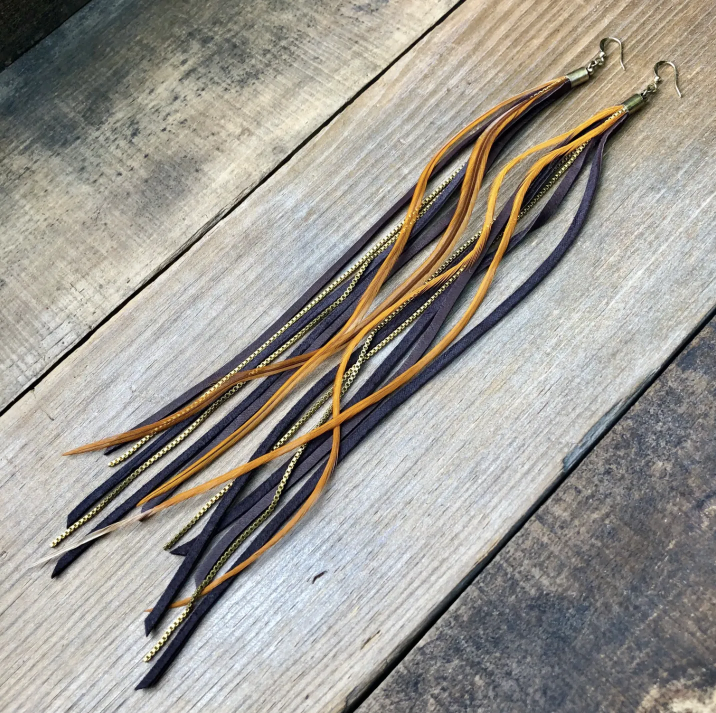 FREEBIRDS COLLECTION: Leather & Feather Long Ear - Choc/Ging