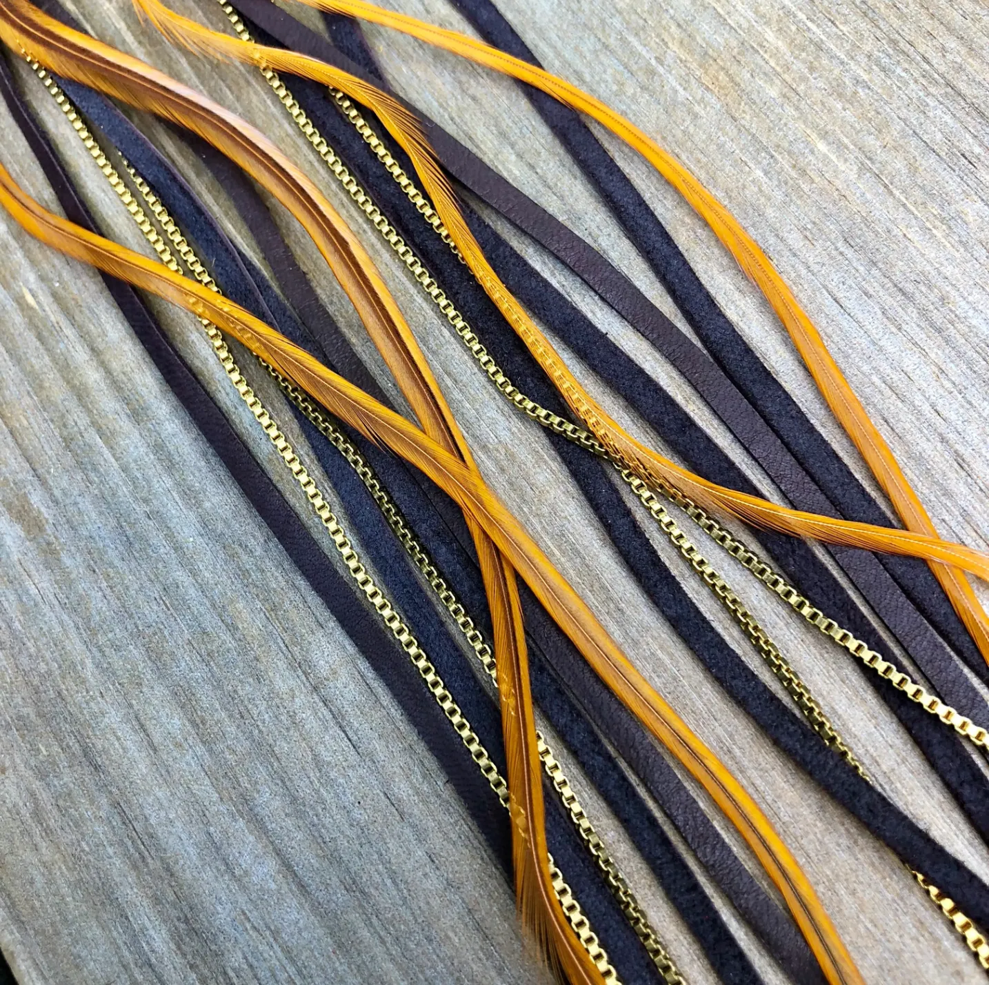 FREEBIRDS COLLECTION: Leather & Feather Long Ear - Choc/Ging