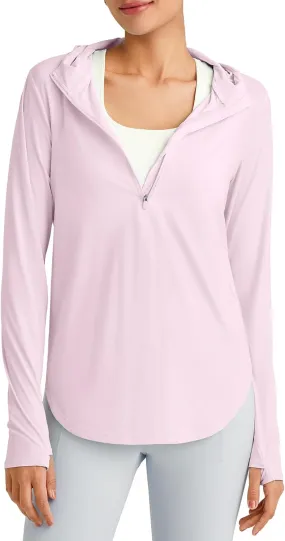 G4Free Lightbreeze Womens UPF 50  Sun Shirts with Hoodie Long Sleeve Workout Tops Half Zip Rash Guard Hiking Fishing