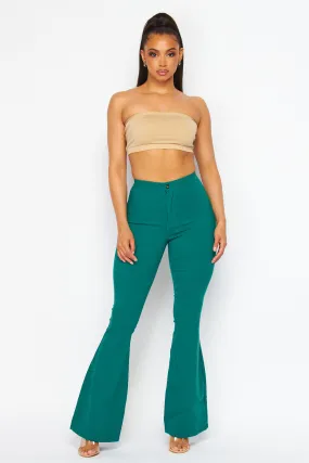 High Waisted Stretchy Bell Bottom Jeans - Teal