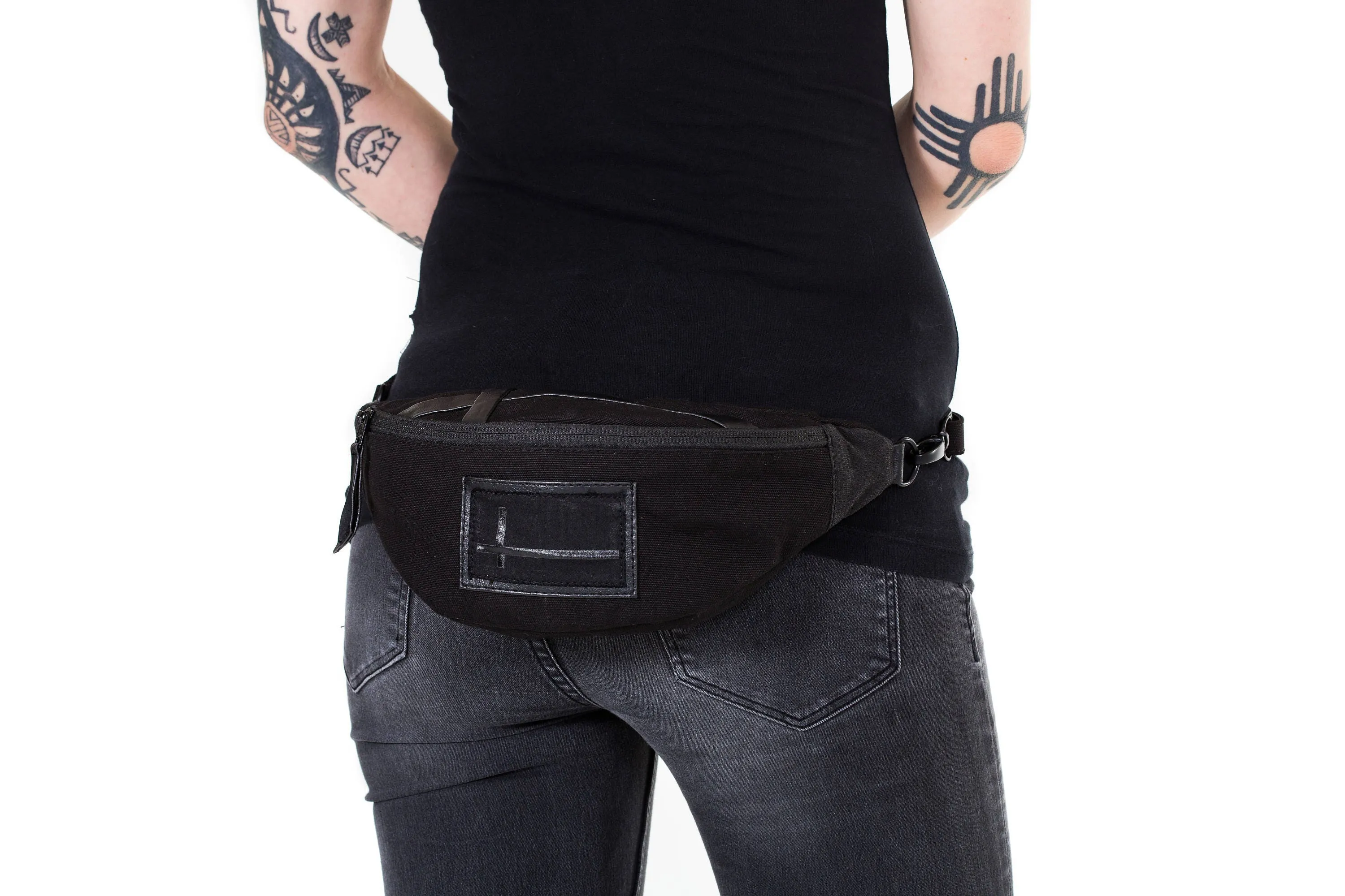 INTERSECTION AGENT Black Canvas Cross Body Mini Messenger Bag and Fanny Pack Passport Holder