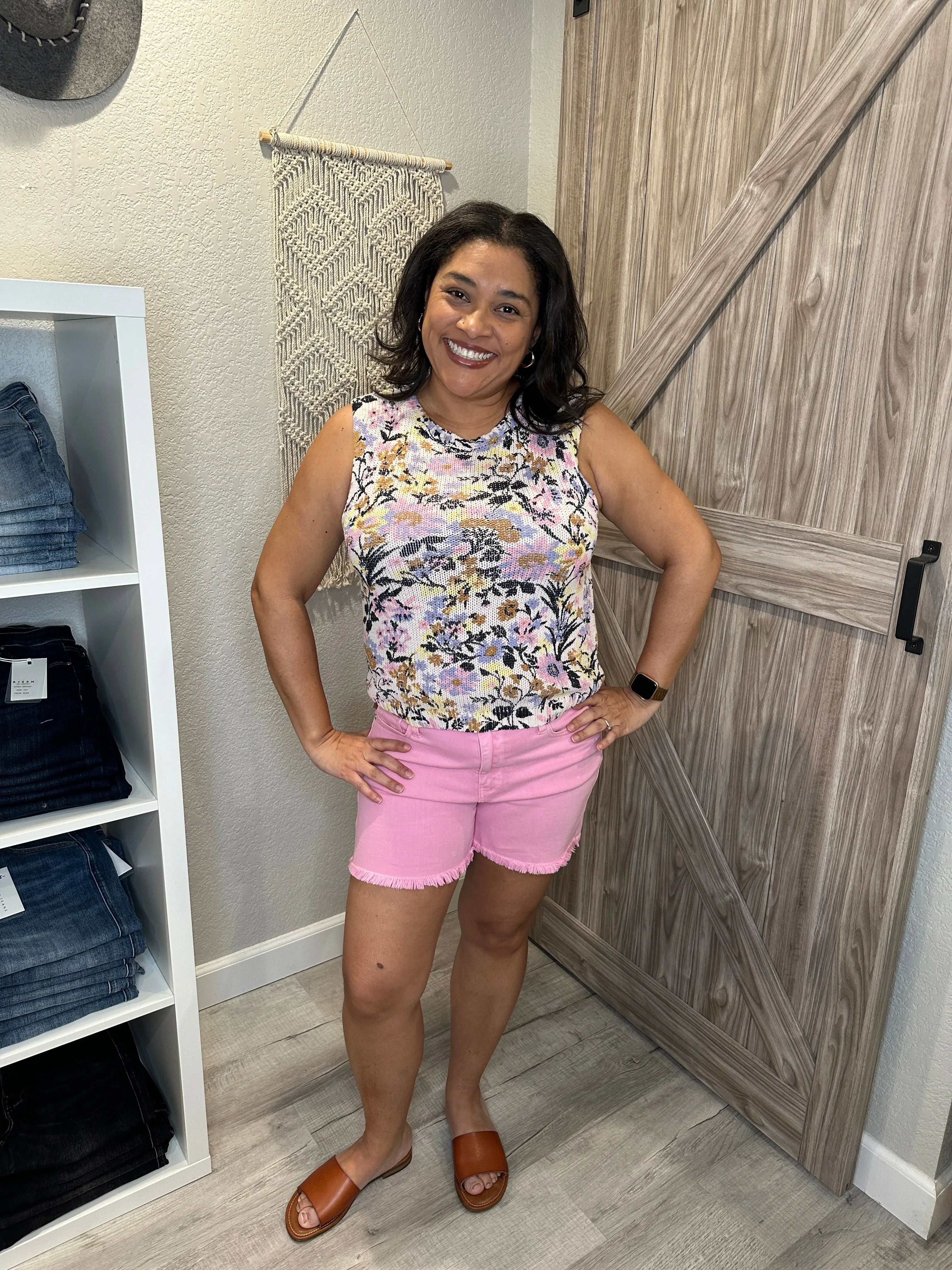 Judy Blue Midrise Garment Dyed Light Pink Fray Hem Shorts