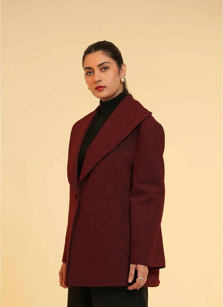 Ladies Jacket Wide Shawl Collar Dark Maroon Plain