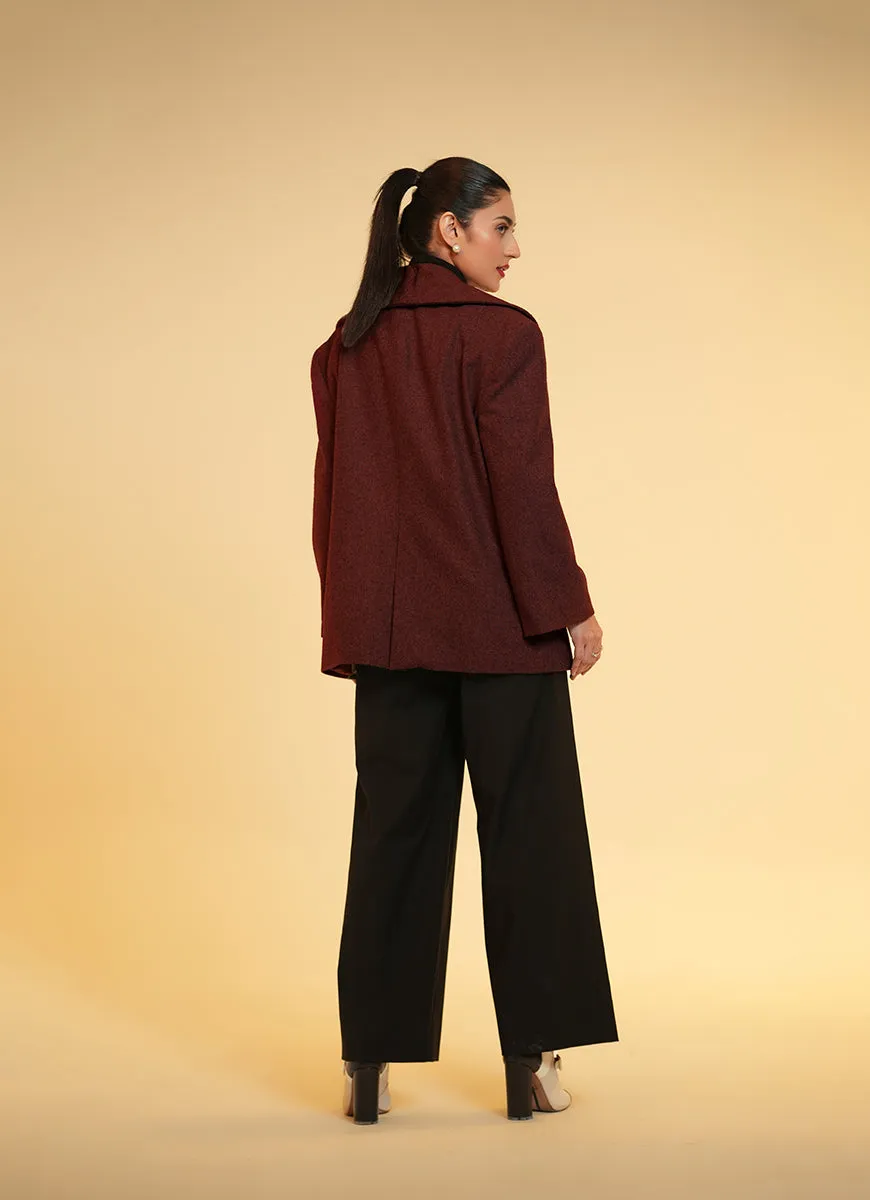 Ladies Jacket Wide Shawl Collar Dark Maroon Plain