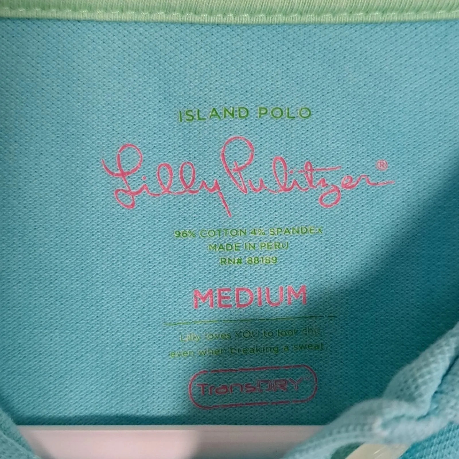 Lilly Pulitzer Island Polo Shirt TransDry LIght Aqua Medium