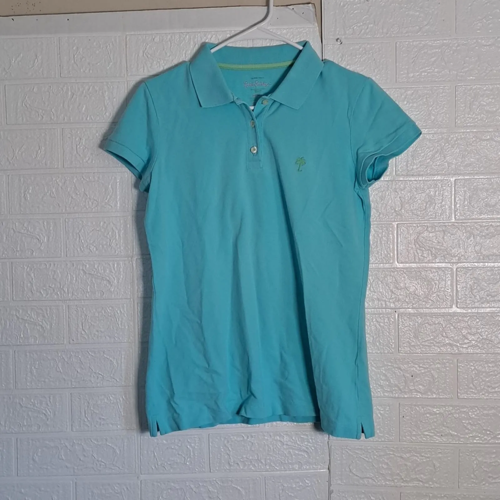 Lilly Pulitzer Island Polo Shirt TransDry LIght Aqua Medium