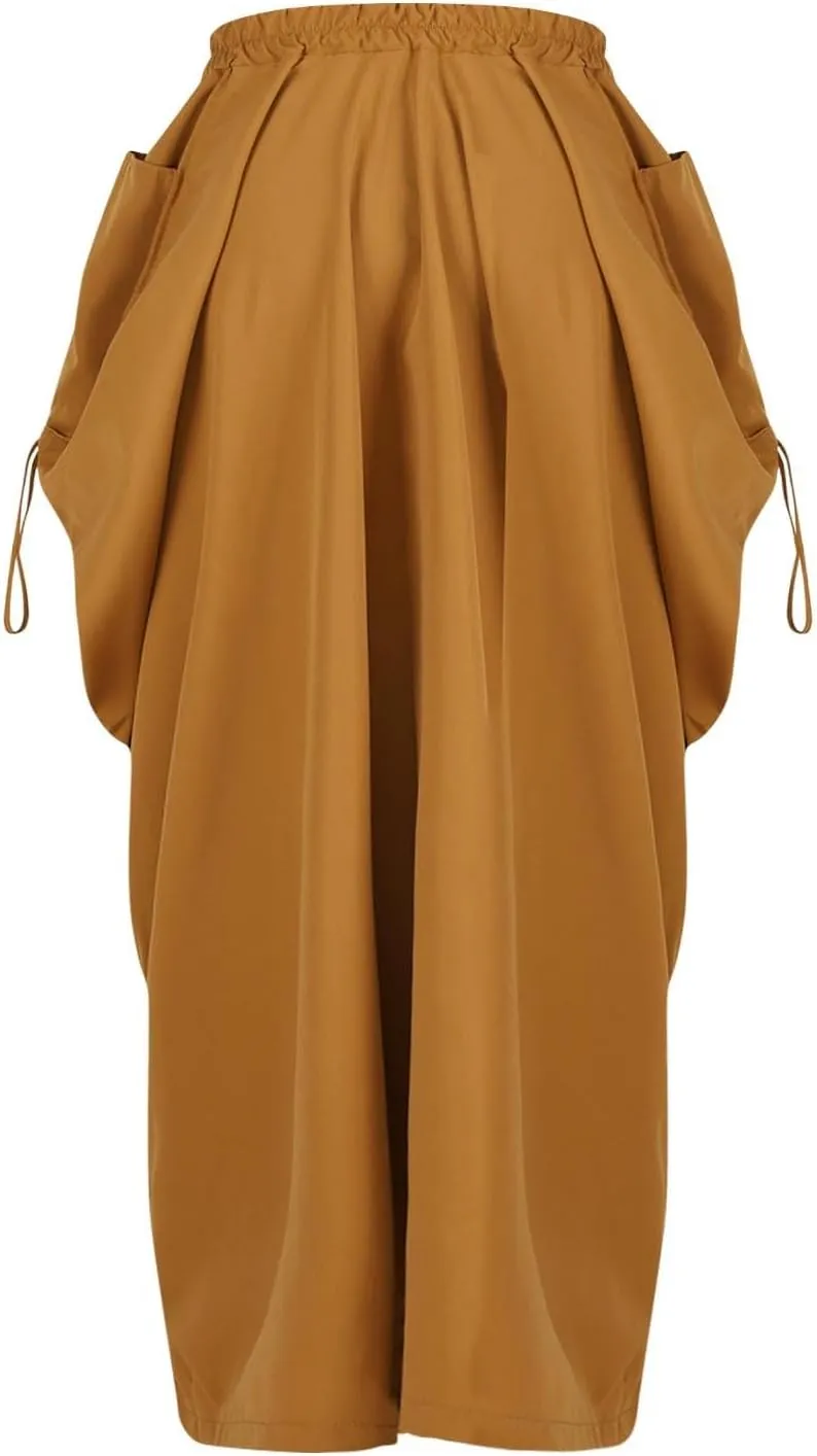 Long Cargo Skirts for Women Y2K Streetwear Elastic Wasit Hippie Party Skirt Bohemian Casual Maxi Skirt with Pockets