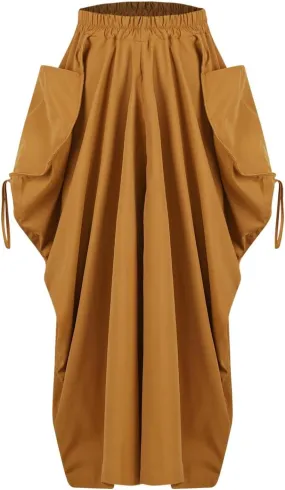Long Cargo Skirts for Women Y2K Streetwear Elastic Wasit Hippie Party Skirt Bohemian Casual Maxi Skirt with Pockets