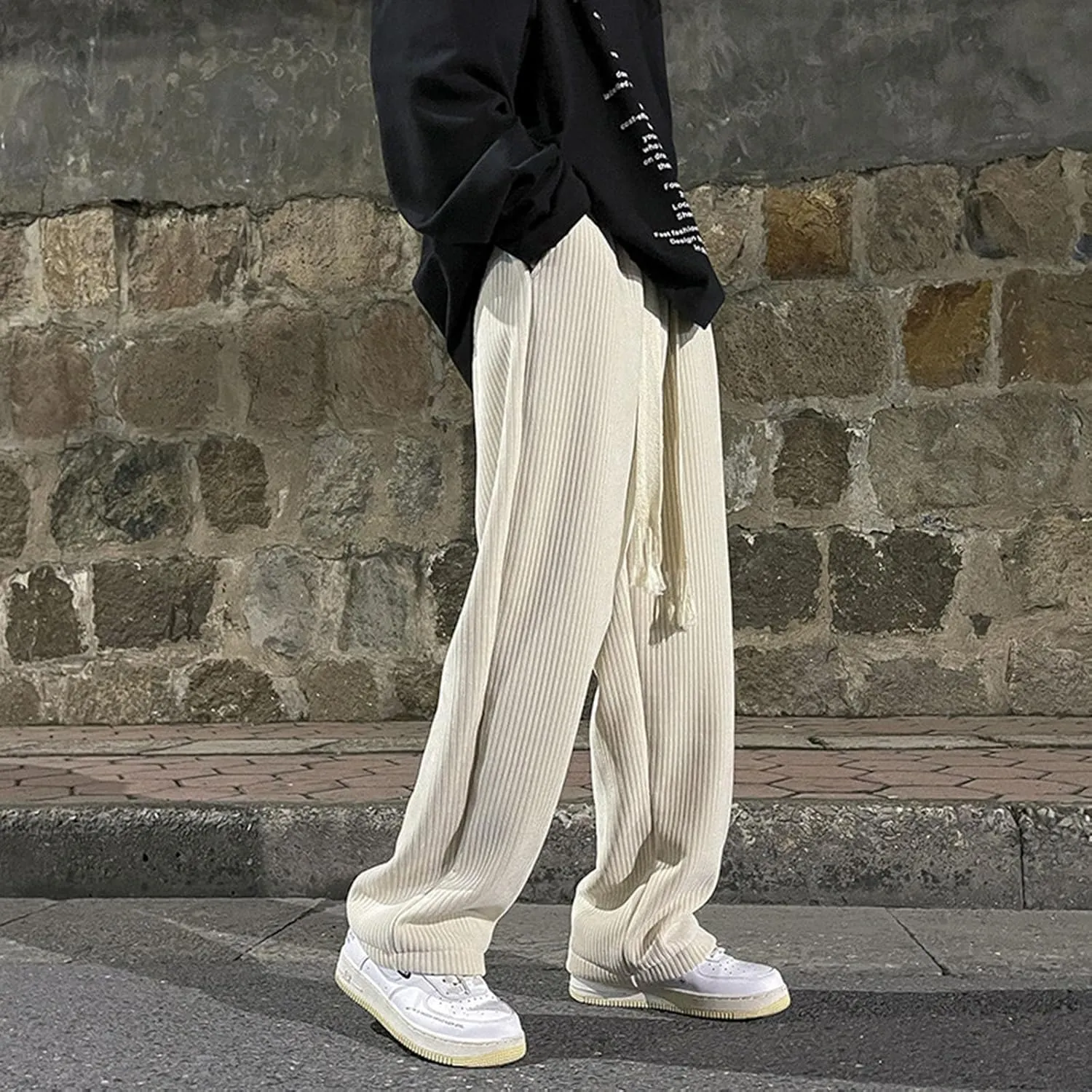 Men's Baggy Sweatpants Elastic Waist Drawstring Wide Leg Sweatpants Casual Loose Straight Barrel Joggers with Pocket