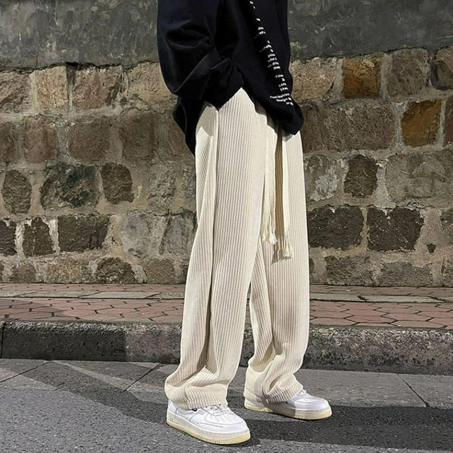 Men's Baggy Sweatpants Elastic Waist Drawstring Wide Leg Sweatpants Casual Loose Straight Barrel Joggers with Pocket