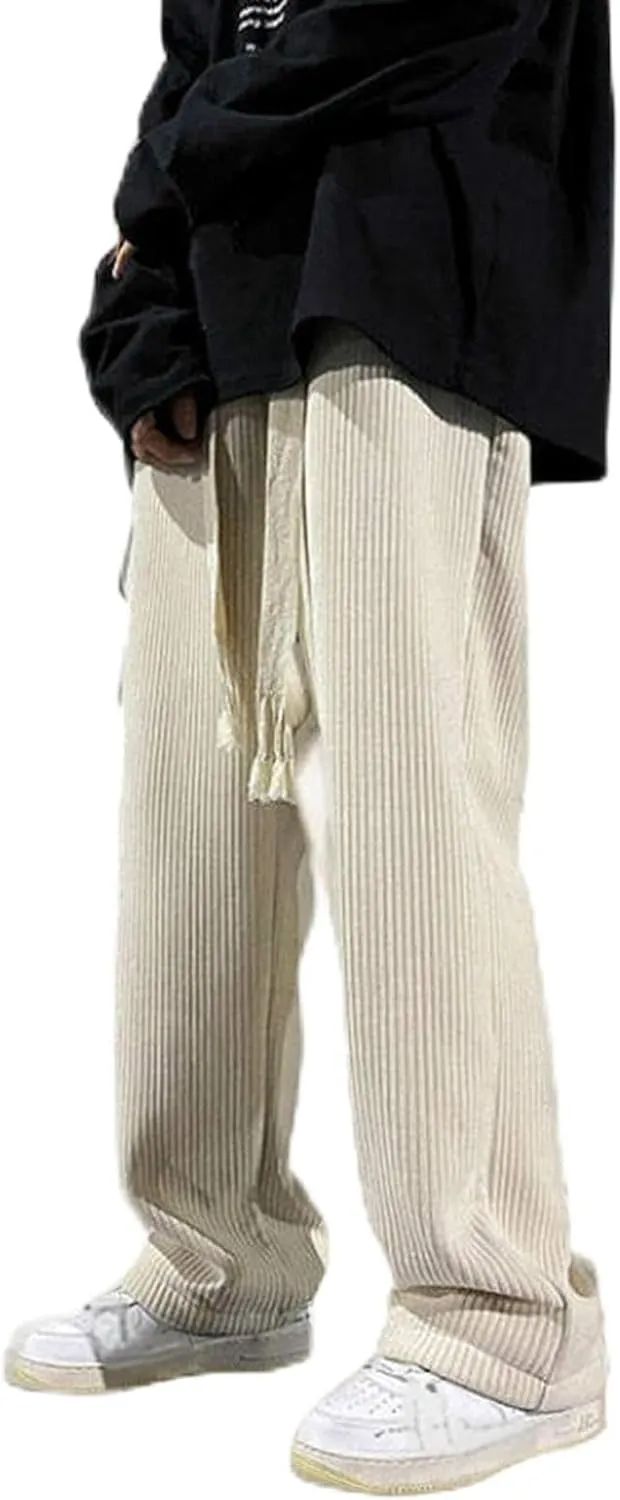 Men's Baggy Sweatpants Elastic Waist Drawstring Wide Leg Sweatpants Casual Loose Straight Barrel Joggers with Pocket