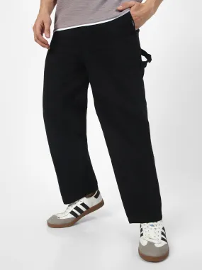 Men's Black Loose Baggy Fit Solid Carpenter Trouser Pant with 5 Pockets Non-Stretchable