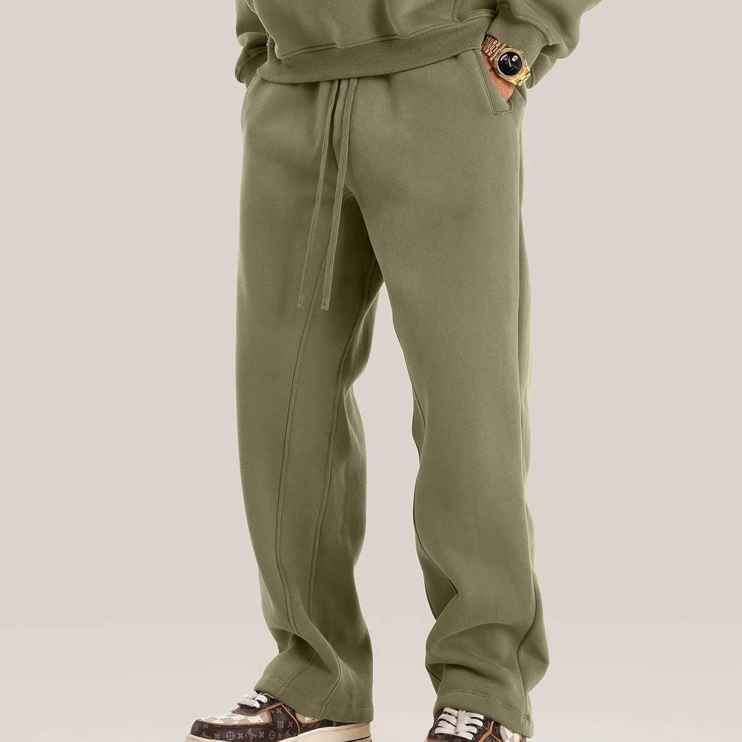Men's Casual Wide Leg Track Pants Elastic Waist Drawstring Jogger Pants Fashion Loose Long Trousers with Pockets