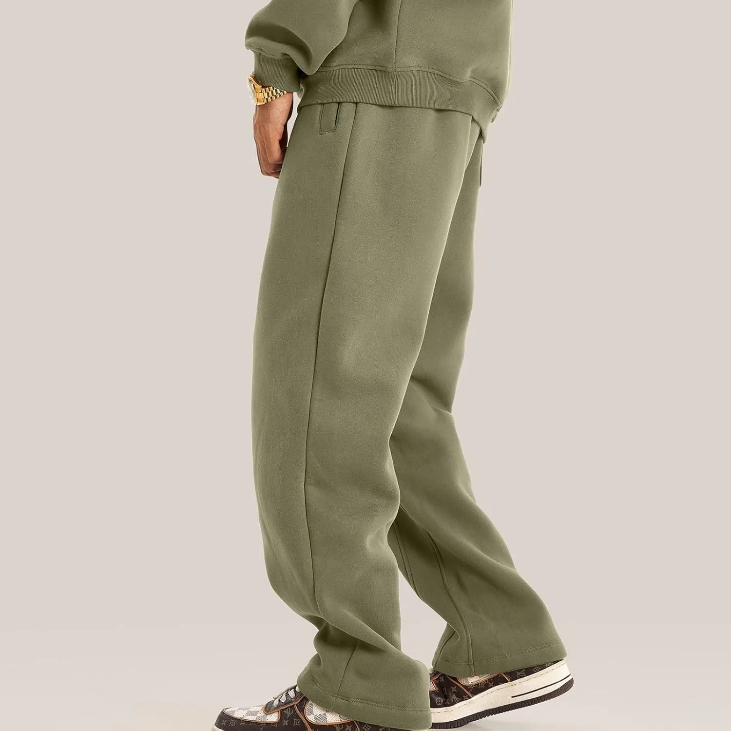 Men's Casual Wide Leg Track Pants Elastic Waist Drawstring Jogger Pants Fashion Loose Long Trousers with Pockets