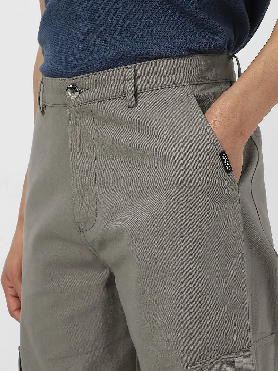 Men's Grey Loose Baggy Fit Solid Cargo Chino Pant with 6 Pockets Non-Stretchable
