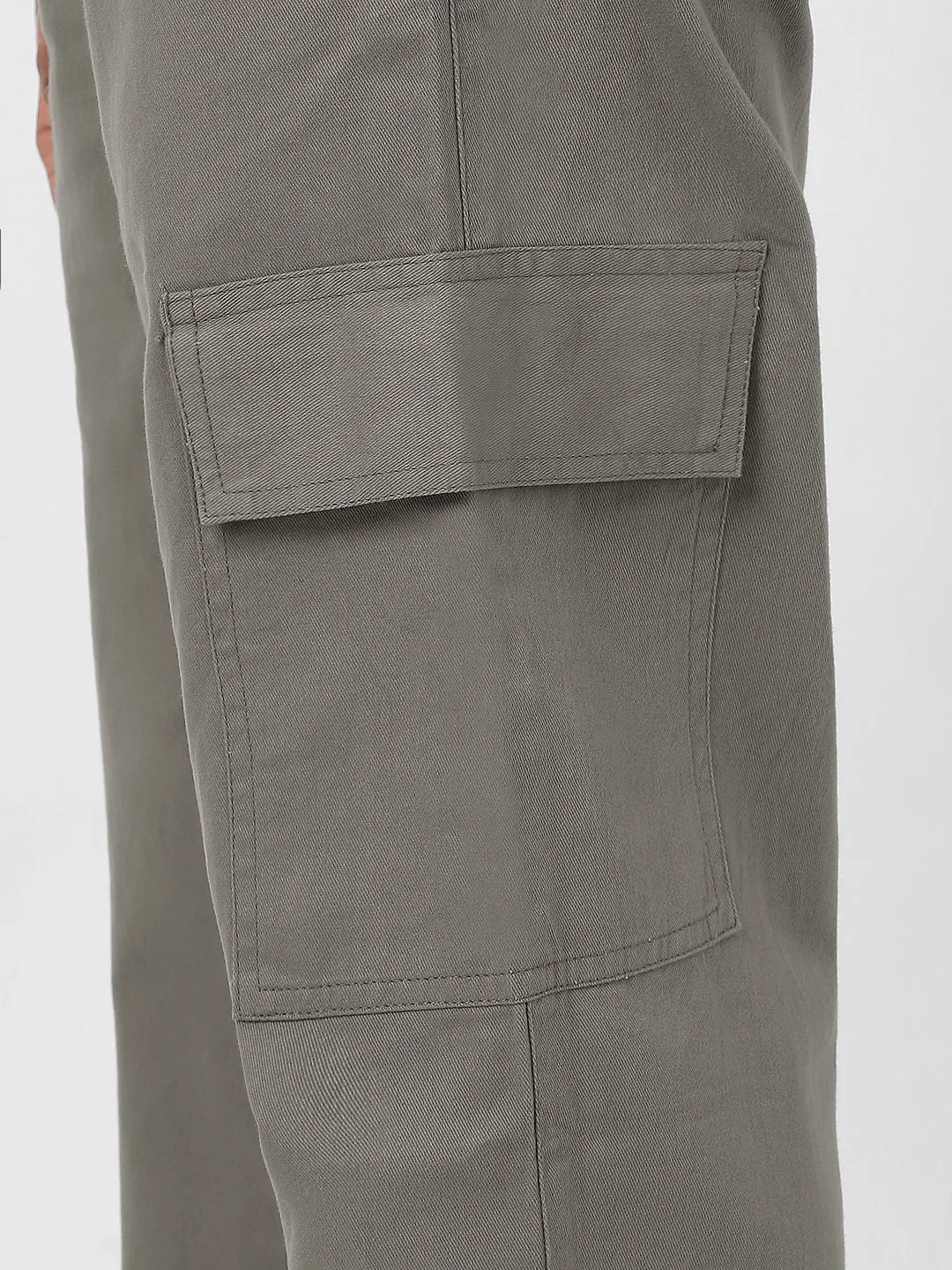 Men's Grey Loose Baggy Fit Solid Cargo Chino Pant with 6 Pockets Non-Stretchable