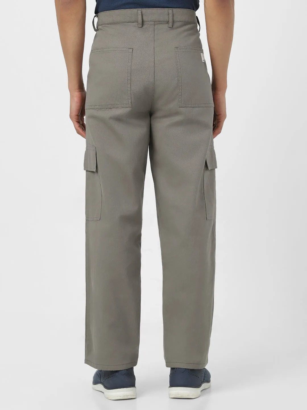Men's Grey Loose Baggy Fit Solid Cargo Chino Pant with 6 Pockets Non-Stretchable