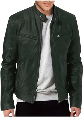Mens Lightweight Motorcycle Bomber Biker Leather Jackets Stylish Outerwear Zipper Jacket Coat Pockets
