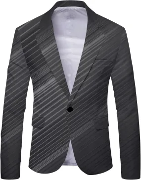 Men's Striped Print Blazer One Button Regular Fit Sport Coat Fashionable Casual Comfortable Business Workout Blazer