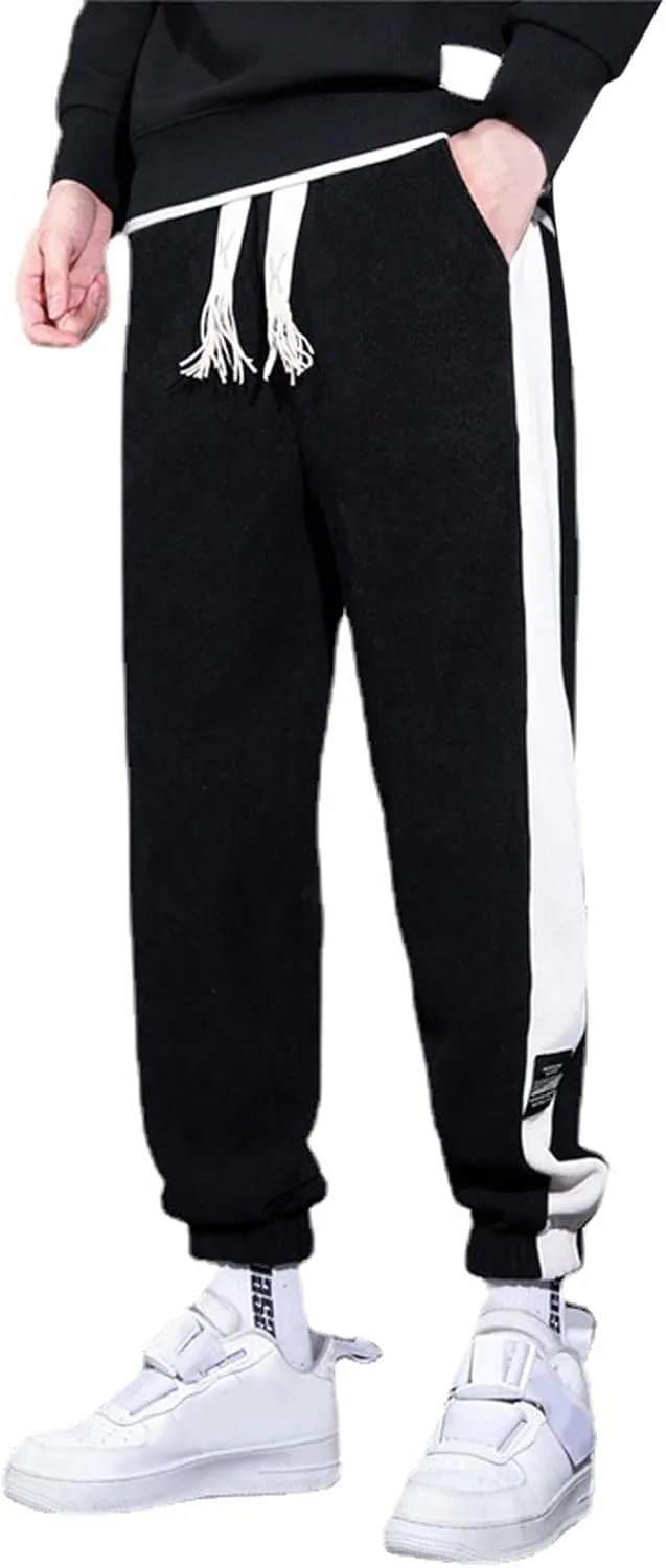 Mens Workout Cargo Sweatpants Casual Pants Slim fit with Zipper Pockets Men's Fleece Lined Pants Water Resistant Warm