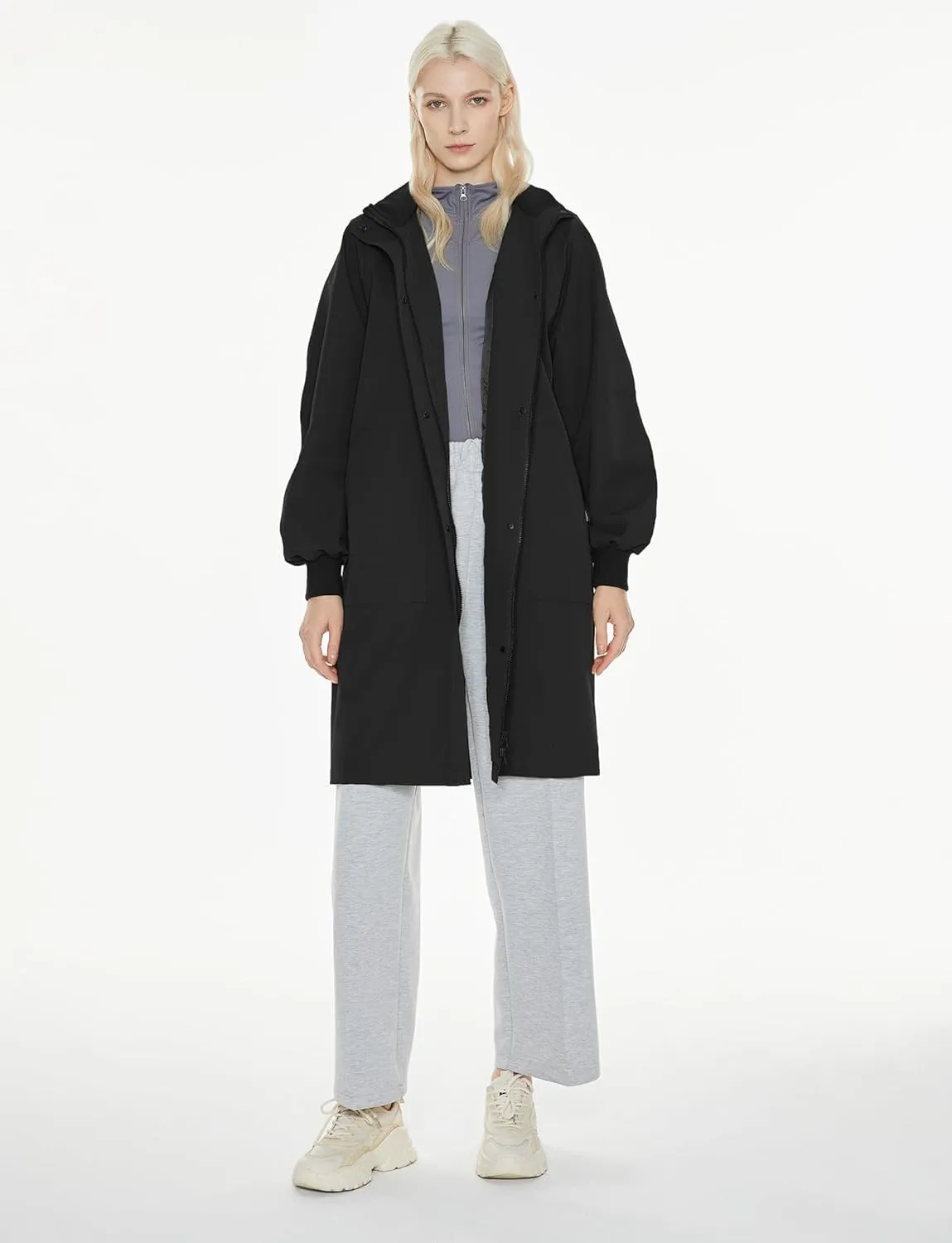 Orolay Women's Casual Hooded Raincoat Spring Light Jacket Zip Up Long Overcoat Warm Windbreaker with Belt