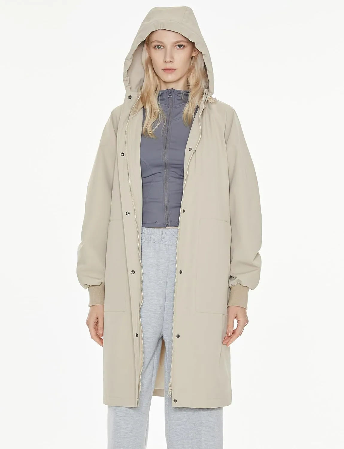 Orolay Women's Casual Hooded Raincoat Spring Light Jacket Zip Up Long Overcoat Warm Windbreaker with Belt