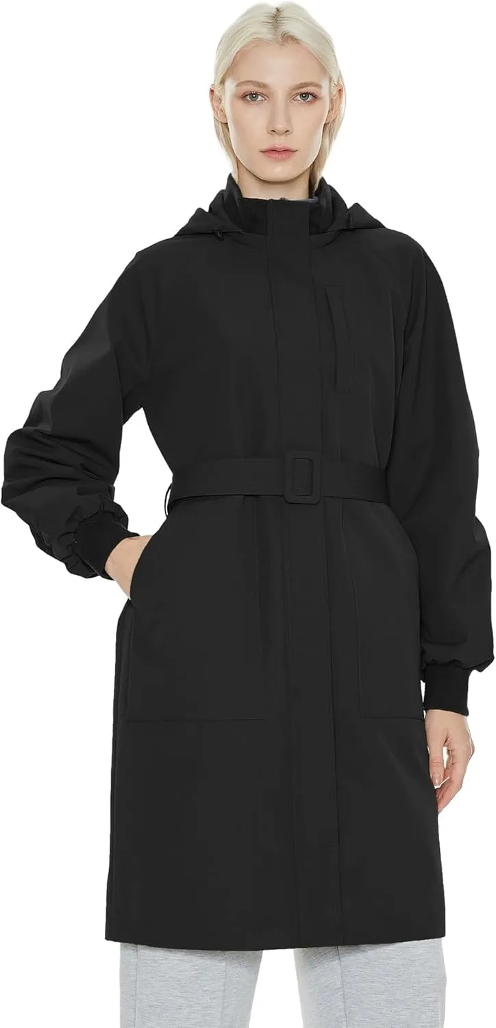 Orolay Women's Casual Hooded Raincoat Spring Light Jacket Zip Up Long Overcoat Warm Windbreaker with Belt