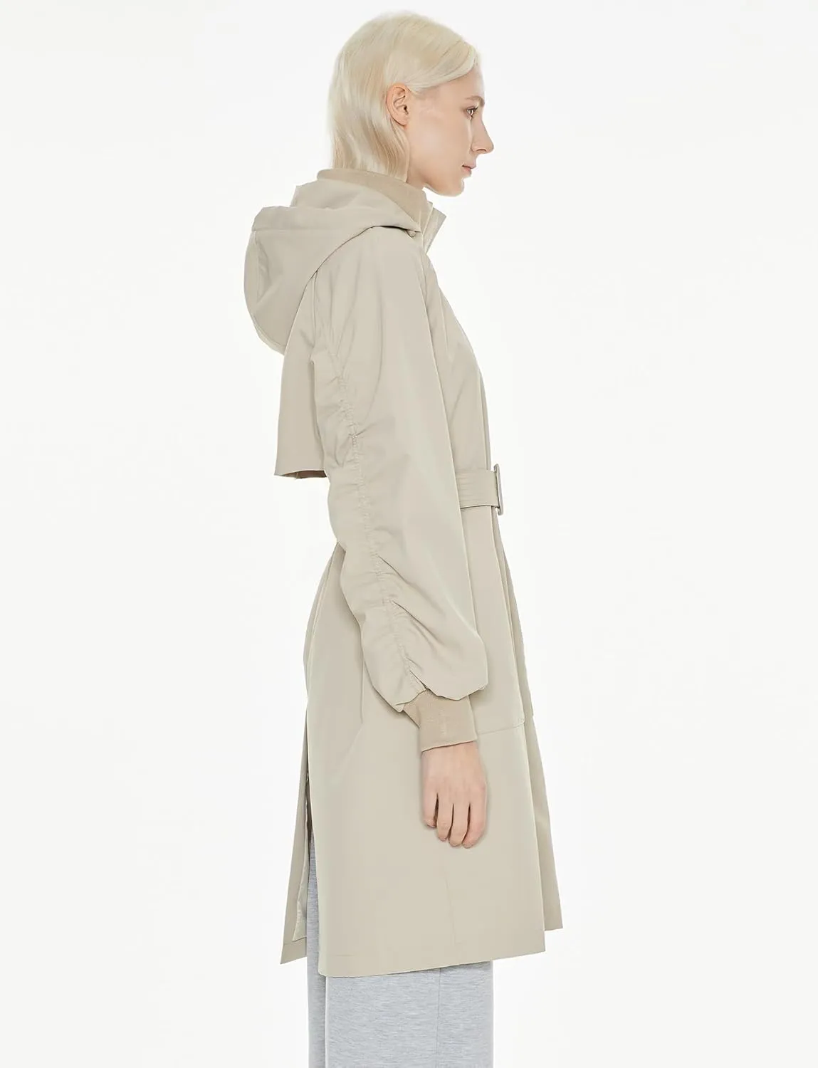 Orolay Women's Casual Hooded Raincoat Spring Light Jacket Zip Up Long Overcoat Warm Windbreaker with Belt