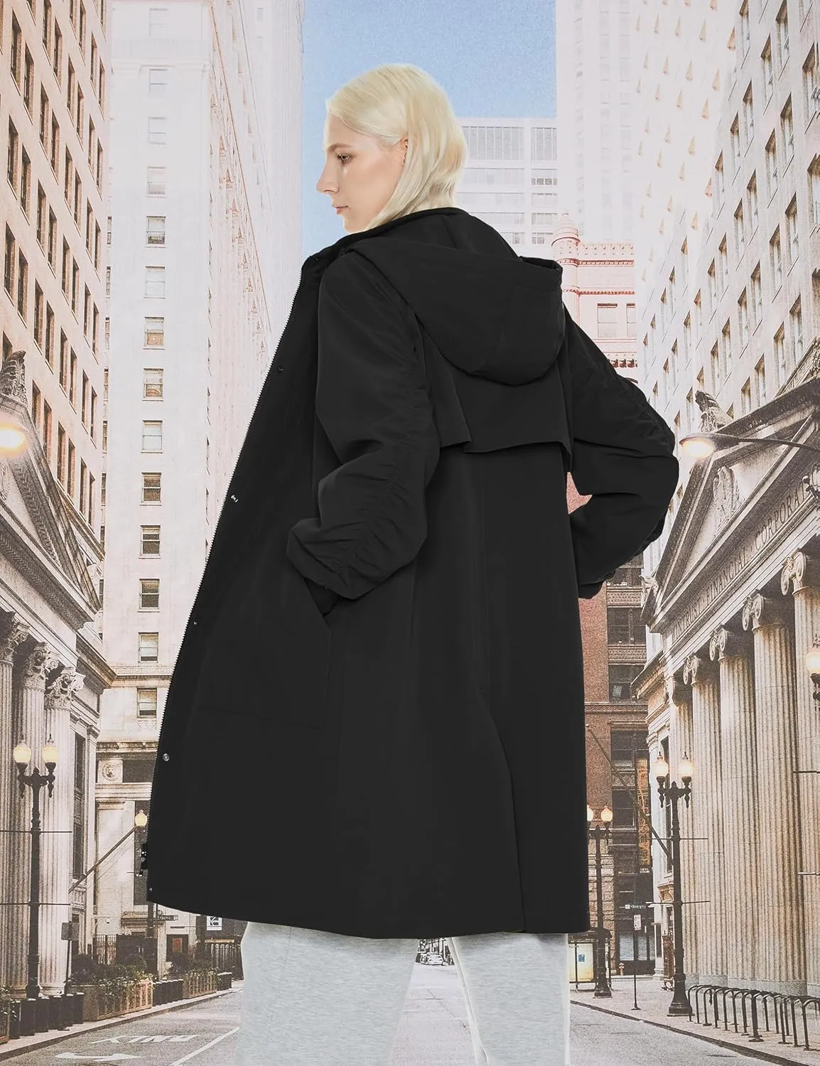 Orolay Women's Casual Hooded Raincoat Spring Light Jacket Zip Up Long Overcoat Warm Windbreaker with Belt