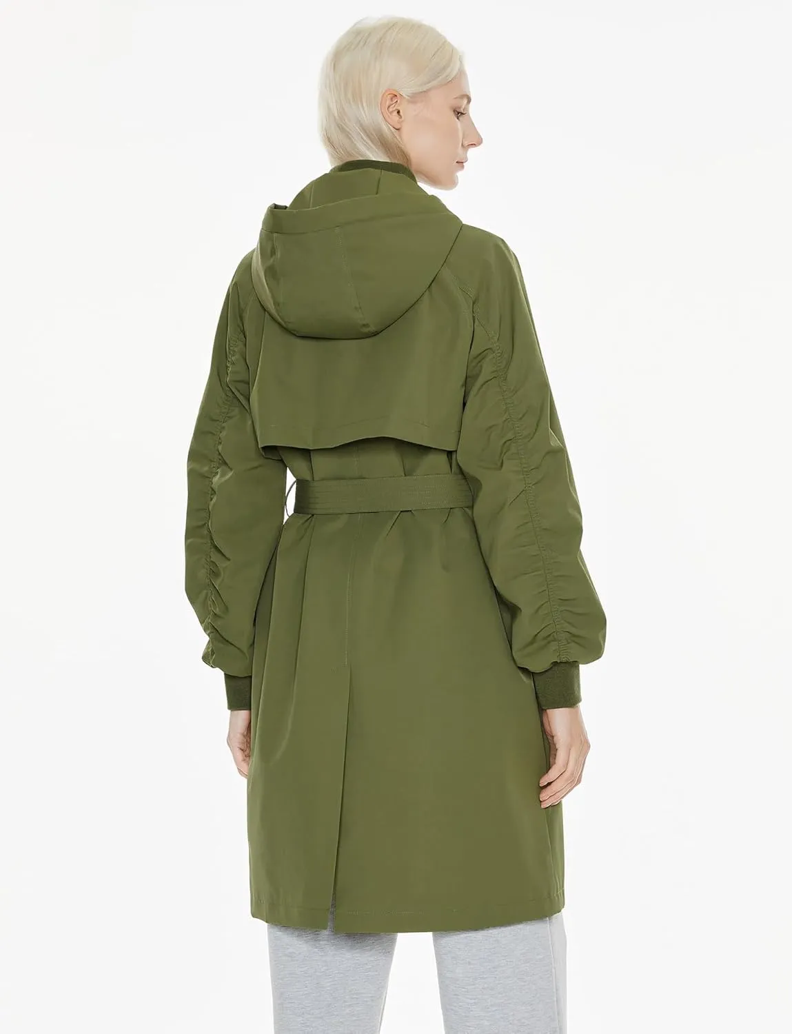 Orolay Women's Casual Hooded Raincoat Spring Light Jacket Zip Up Long Overcoat Warm Windbreaker with Belt