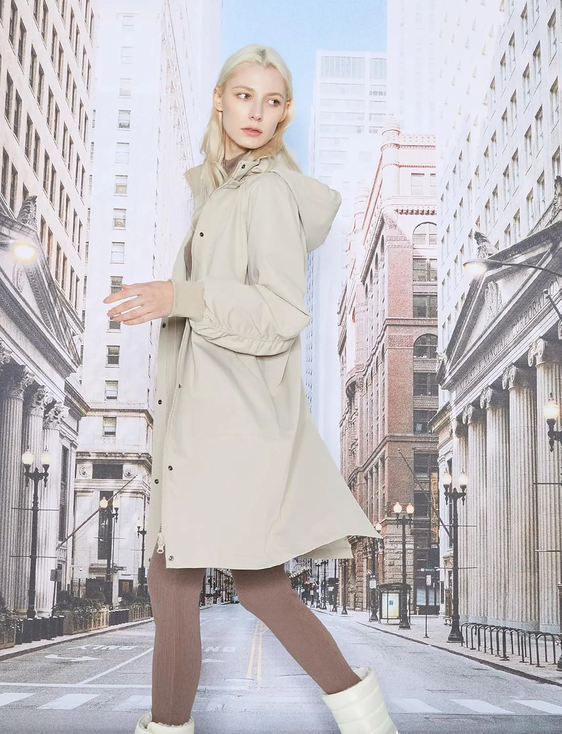 Orolay Women's Casual Hooded Raincoat Spring Light Jacket Zip Up Long Overcoat Warm Windbreaker with Belt