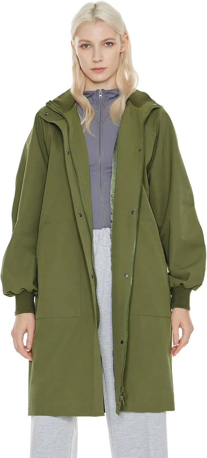 Orolay Women's Casual Hooded Raincoat Spring Light Jacket Zip Up Long Overcoat Warm Windbreaker with Belt