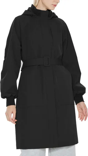 Orolay Women's Casual Hooded Raincoat Spring Light Jacket Zip Up Long Overcoat Warm Windbreaker with Belt