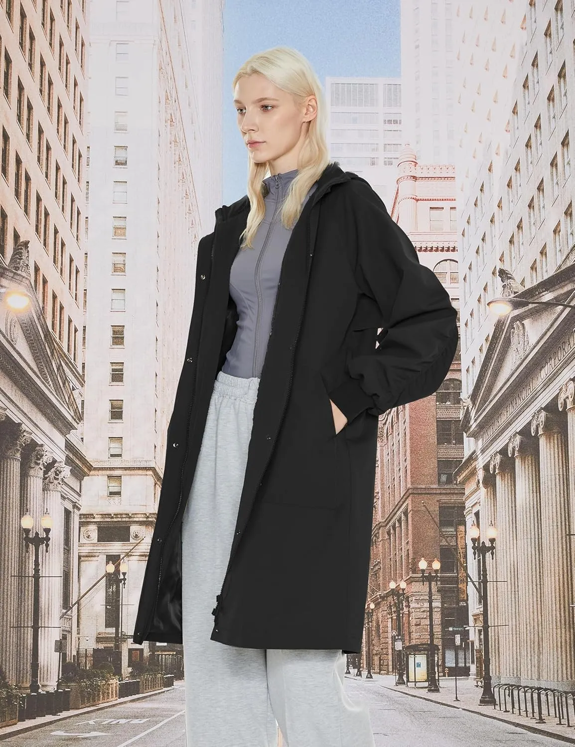 Orolay Women's Casual Hooded Raincoat Spring Light Jacket Zip Up Long Overcoat Warm Windbreaker with Belt