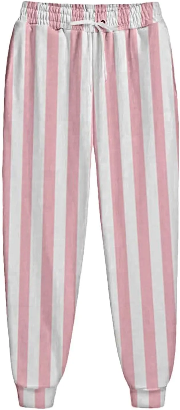 Printed Drawstring Baggy Trousers Elastic Waisted Pants Women High Waisted Color Block Straight Leg Pants with Pockets