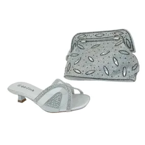 Qq Fish Net Rhinestone Heels and Leaf Embellished Handbag Set