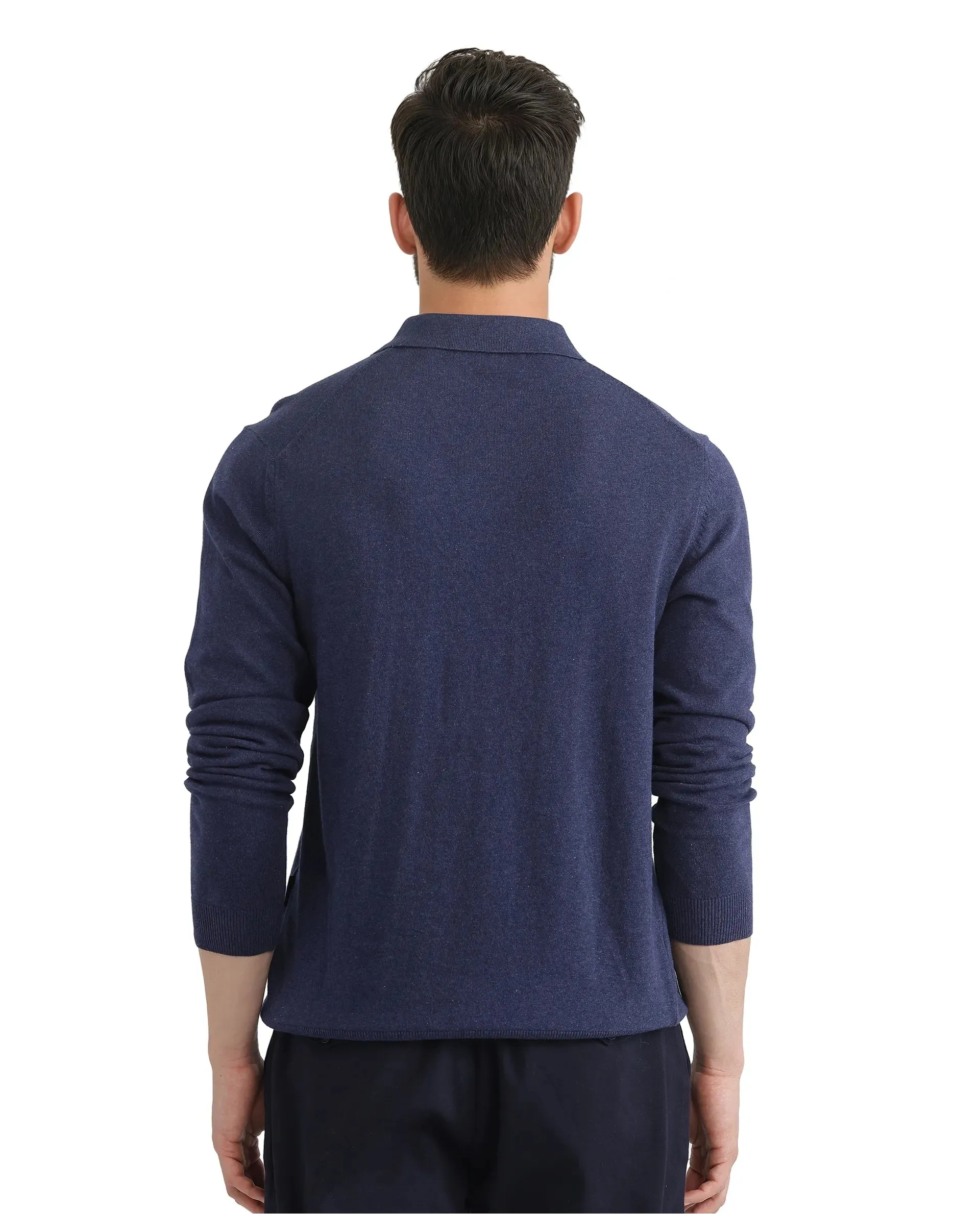 Rare Rabbit Men Pyer Navy Full Sleeve Collared Collar Button Closure Plain Polo